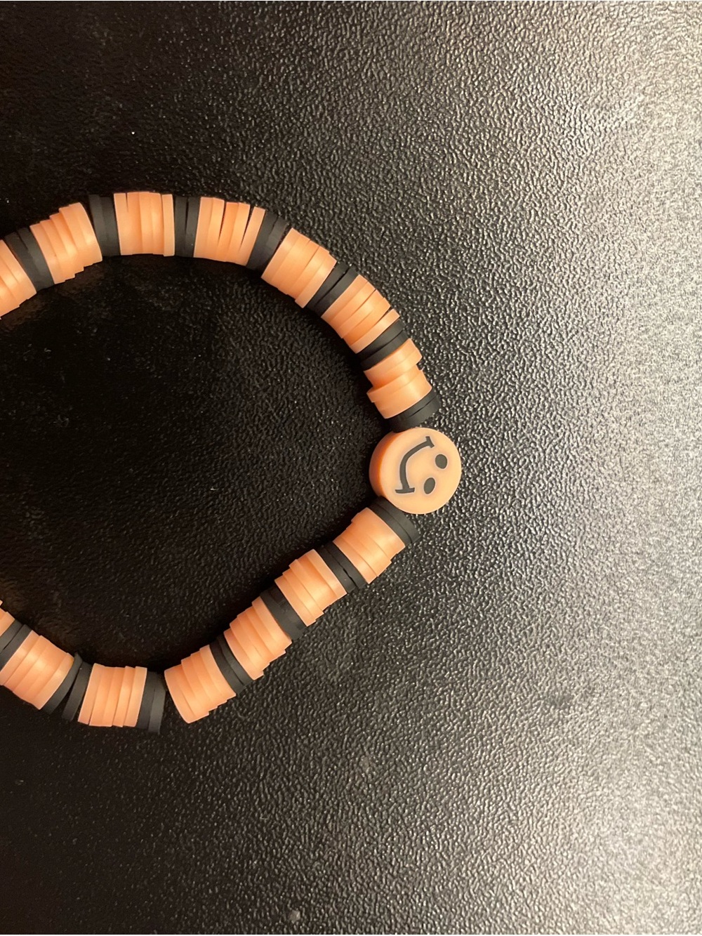 Smiley Face Peach & Black Beaded Stretch Bracelet